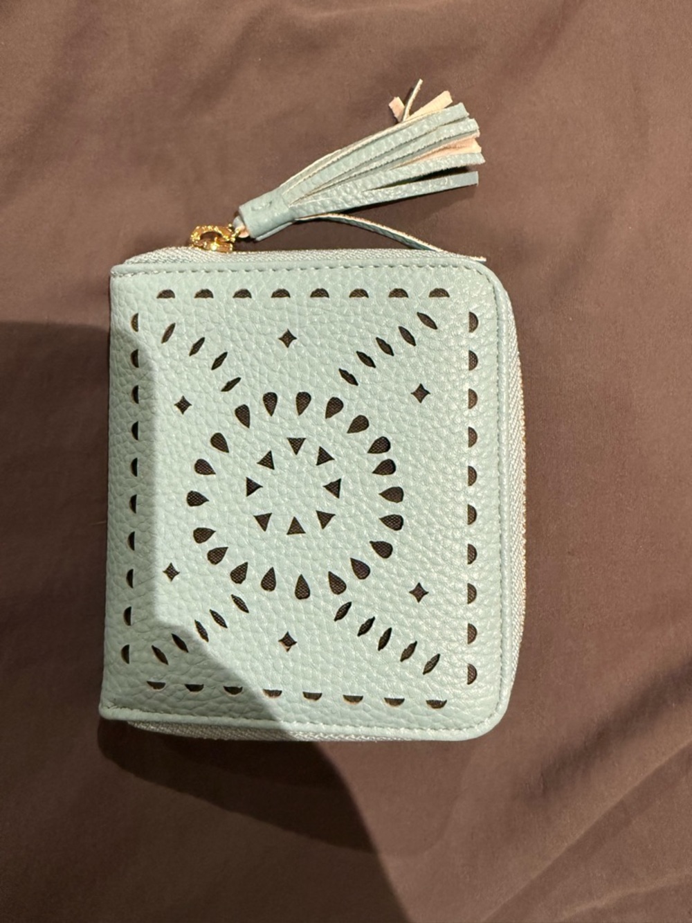 Cleobella Light Blue Laser-Cut Zip Wallet with Tassel